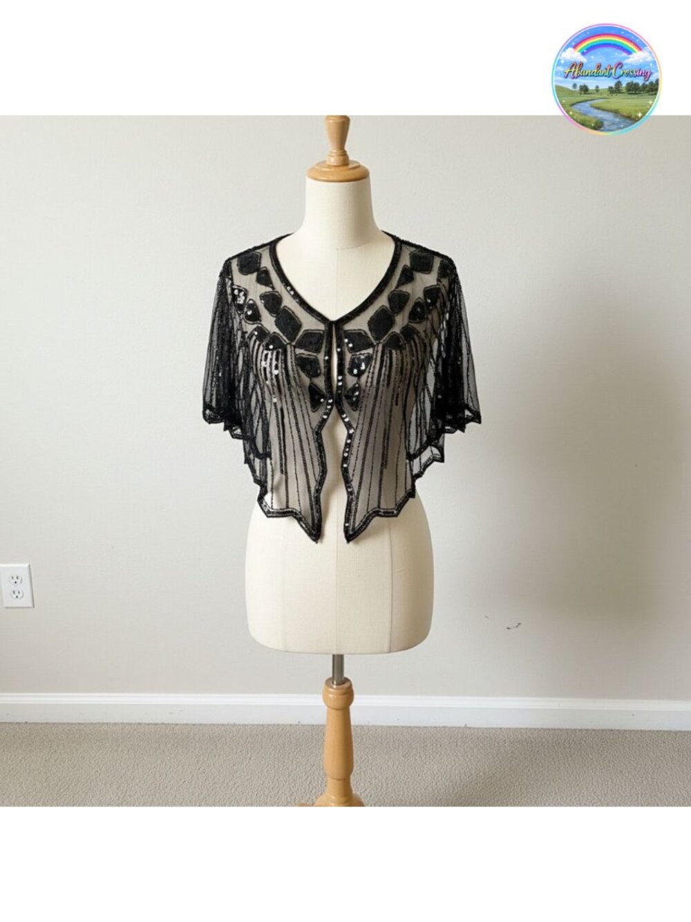 1920s Shawl Wrap Sequin Beaded Flapper Evening Cape Formal Party